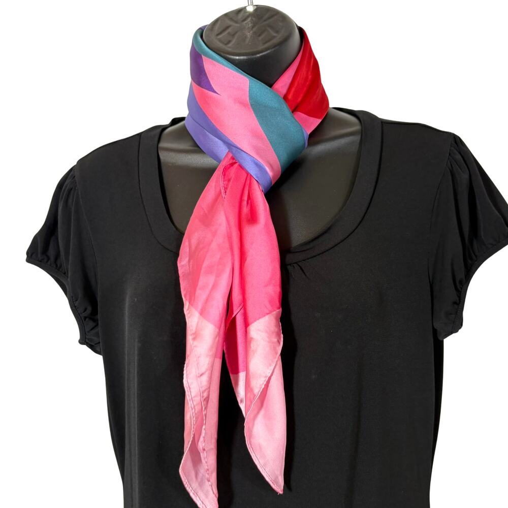 Lancome Paris Scarf 35” Ashley Mary Collab Pink Floral Square Limited Edition - Picture 7 of 13